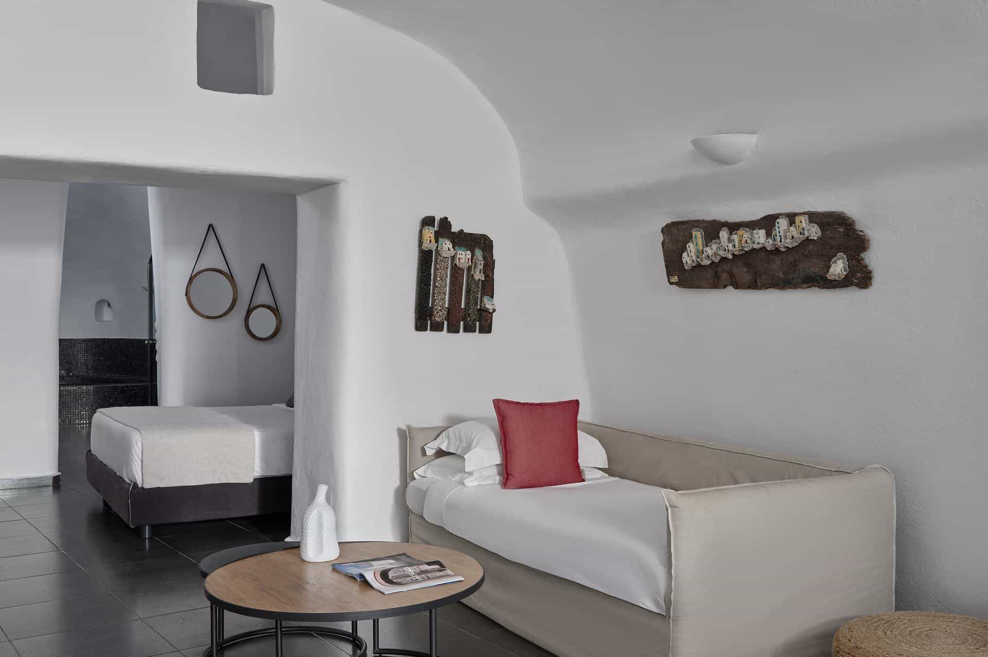 Cave suite interior with elegant lighting at Aroma Suites