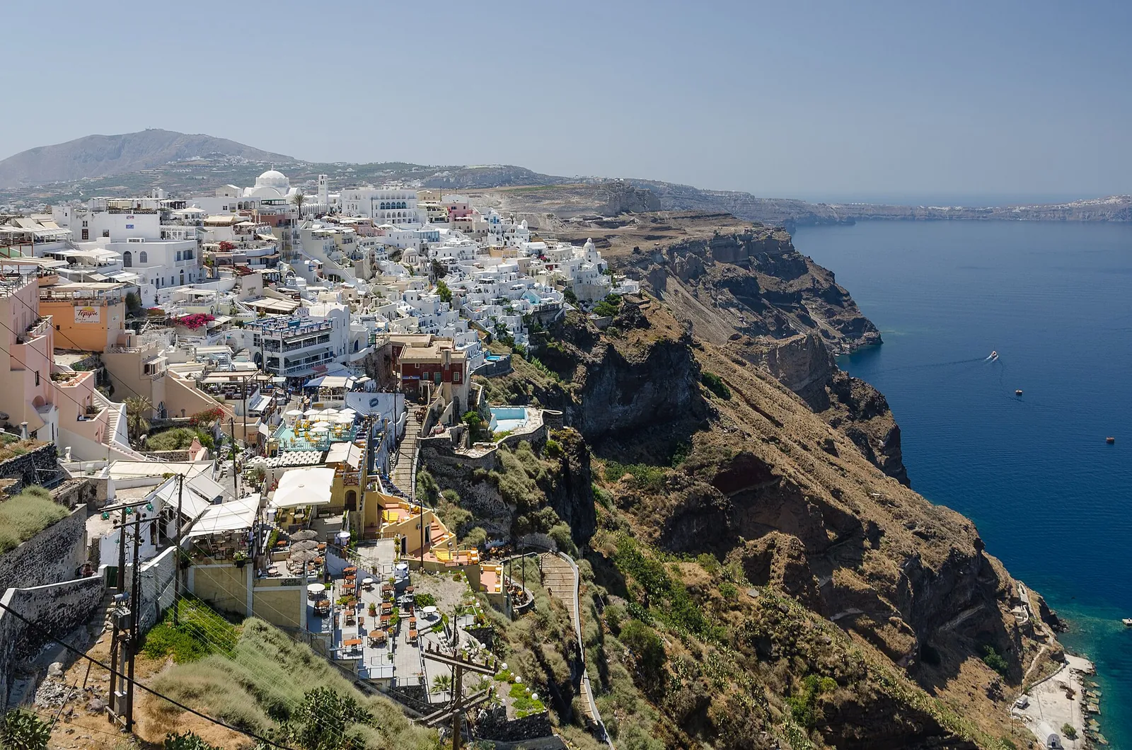 Fira's houses stepping down the crater rim above the caldera