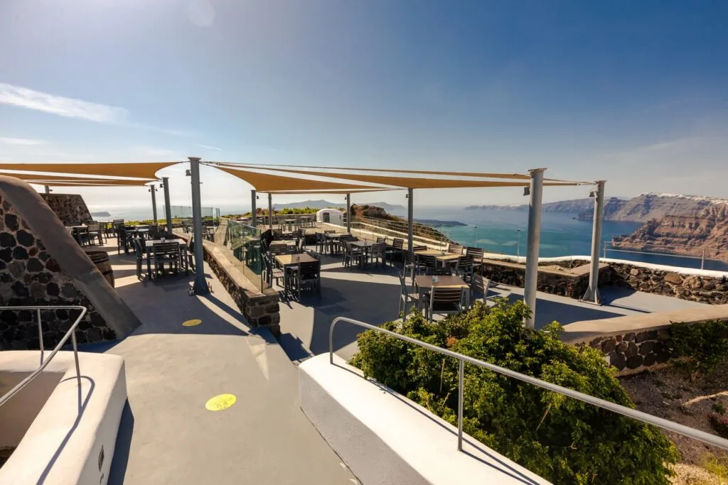 Venetsanos Winery sunset terrace overlooking the Santorini caldera